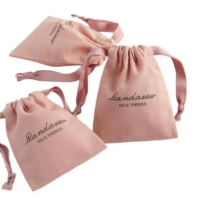 Medium Shopping Packaging Custom Pink Soft Canvas Printed Cotton Linen Drawstring Bags