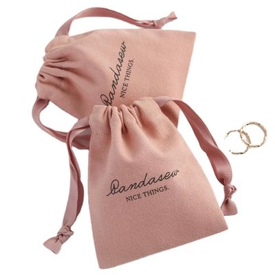 Medium Shopping Packaging Custom Pink Soft Canvas Printed Cotton Linen Drawstring Bags