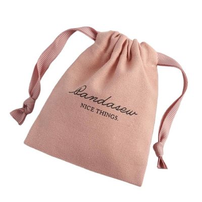 Medium Shopping Packaging Custom Pink Soft Canvas Printed Cotton Linen Drawstring Bags