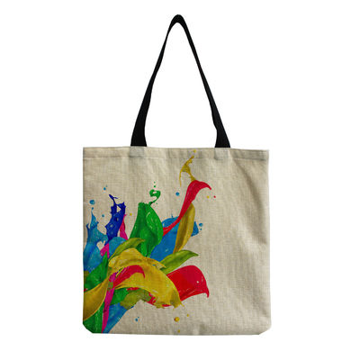 Medium Size Beach Tote Bag Cotton Canvas Linen Reusable Bag for Women Customized Logo