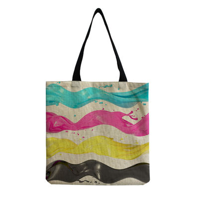 Medium Size Beach Tote Bag Cotton Canvas Linen Reusable Bag for Women Customized Logo
