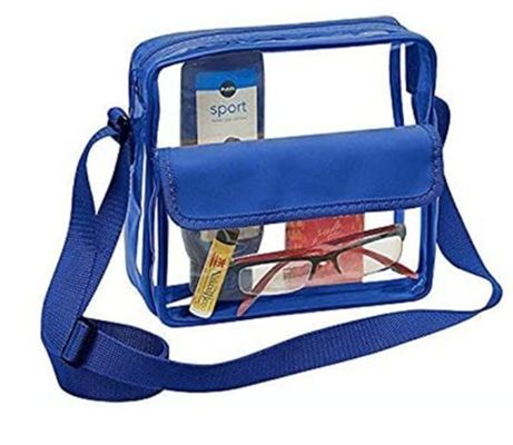 Customized Logo Clear Red DST Stadium Crossbody Messenger Bag with Woven Embroidery Strap