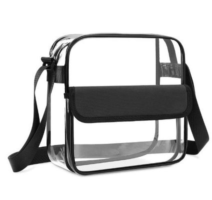 Customized Logo Clear Red DST Stadium Crossbody Messenger Bag with Woven Embroidery Strap
