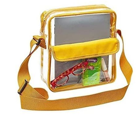 Customized Logo Clear Red DST Stadium Crossbody Messenger Bag with Woven Embroidery Strap