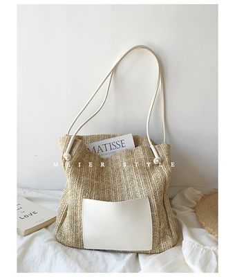 Polyester Lining Handmade Woven Straw Bag Large Tote Shoulder Crossbody Bag for Women