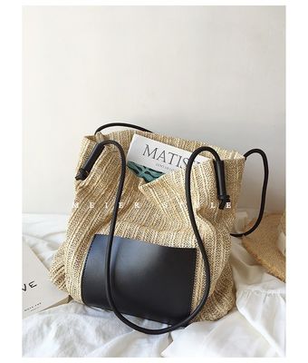 Polyester Lining Handmade Woven Straw Bag Large Tote Shoulder Crossbody Bag for Women