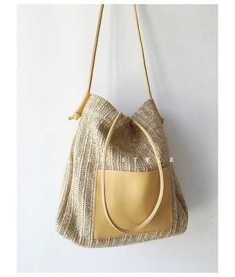 Polyester Lining Handmade Woven Straw Bag Large Tote Shoulder Crossbody Bag for Women
