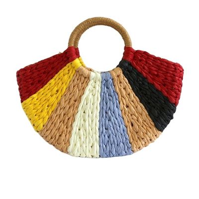 Rainbow Gift Bags Collection Eco Handmade Rattan Woven Straw Tote Bag with Open Closure