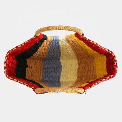 Rainbow Gift Bags Collection Eco Handmade Rattan Woven Straw Tote Bag with Open Closure