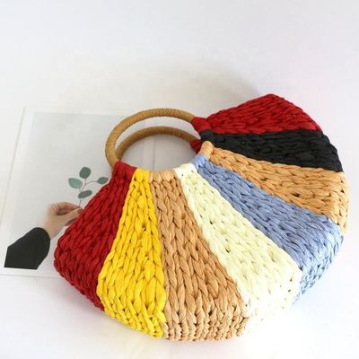 Rainbow Gift Bags Collection Eco Handmade Rattan Woven Straw Tote Bag with Open Closure