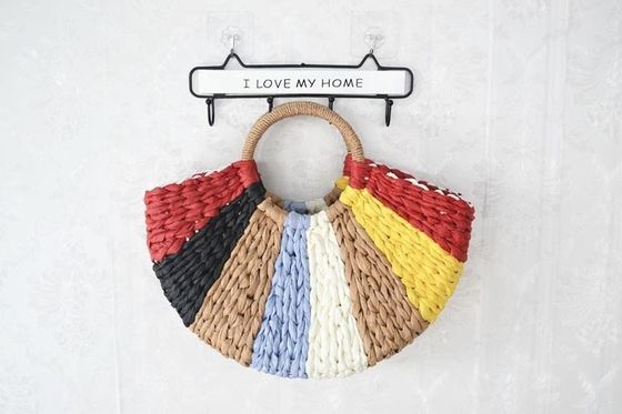 Rainbow Gift Bags Collection Eco Handmade Rattan Woven Straw Tote Bag with Open Closure