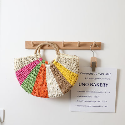 Rainbow Gift Bags Collection Eco Handmade Rattan Woven Straw Tote Bag with Open Closure