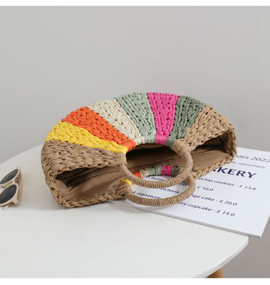 Rainbow Gift Bags Collection Eco Handmade Rattan Woven Straw Tote Bag with Open Closure