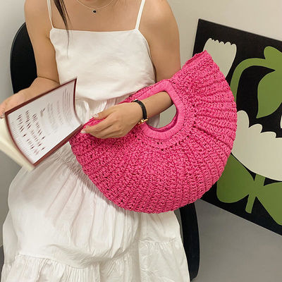 Half Moon Shaped Hand Woven Straw Tote Bag for Shopping in 2023 Fashion Summer Beach