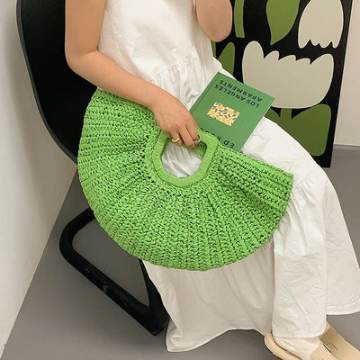 Half Moon Shaped Hand Woven Straw Tote Bag for Shopping in 2023 Fashion Summer Beach
