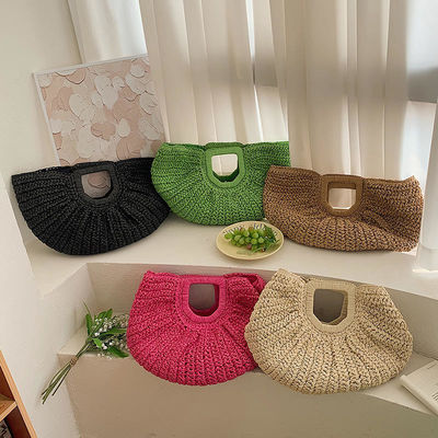 Half Moon Shaped Hand Woven Straw Tote Bag for Shopping in 2023 Fashion Summer Beach