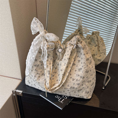 Simple Fashion Straw and Lace Shoulder Bag for Ladies Large Capacity Underarm Tote Bag