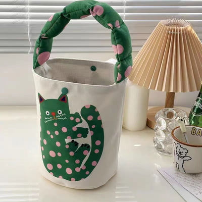 Mini Cute Bucket Bag Canvas Tote Bag Front Pocket and Customized Design