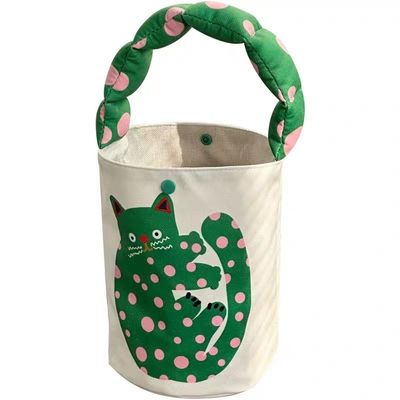 Mini Cute Bucket Bag Canvas Tote Bag Front Pocket and Customized Design