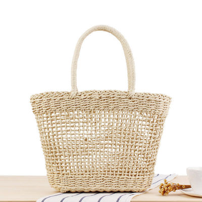 Summer Beach Handbags Handmade Straw Tote Bag Wicker Woven Knitted Mesh Hollow Basket
