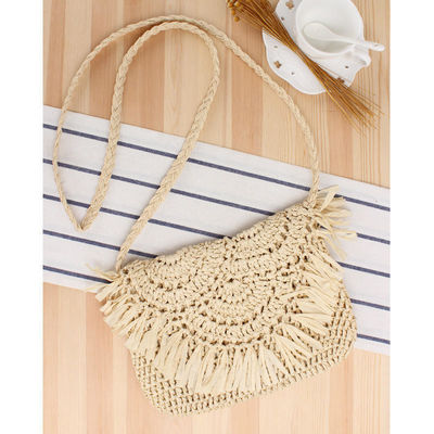 Handmade Tassel Beach Bag Raffia Rattan Crossbody for Women's Summer Travel Vacation