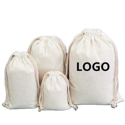 Reusable School Bag Trolley Custom Logo Printed Linen Cotton Canvas Drawstring Bag