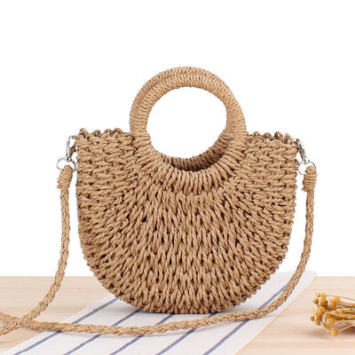 Customized Logo One-shoulder Woven Beach Straw Bag for Women in Simple Round Design