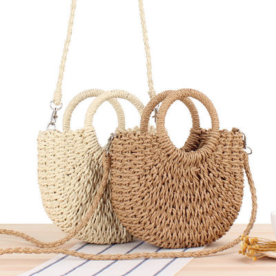 Customized Logo One-shoulder Woven Beach Straw Bag for Women in Simple Round Design