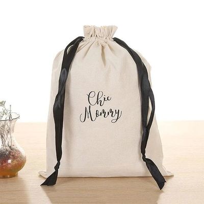 Reusable School Bag Trolley Custom Logo Printed Linen Cotton Canvas Drawstring Bag