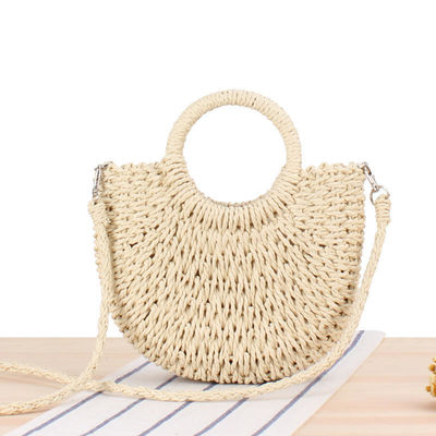 Customized Logo One-shoulder Woven Beach Straw Bag for Women in Simple Round Design