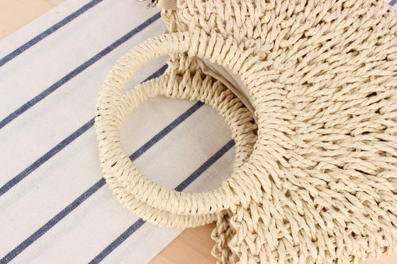 Customized Logo One-shoulder Woven Beach Straw Bag for Women in Simple Round Design