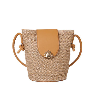 Summer Style Designer Handmade Round Straw Woven Beach Bucket Bag for Women's Handbag