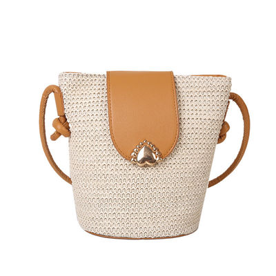 Summer Style Designer Handmade Round Straw Woven Beach Bucket Bag for Women's Handbag