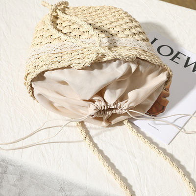 Open Closure Customized Color Straw Bag Lace Bow Woven Bag for Seaside Vacation Beach Women
