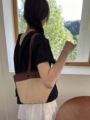 Vegetable Basket Straw Bag Open Closure French Retro Style Perfect for Beach Vacation