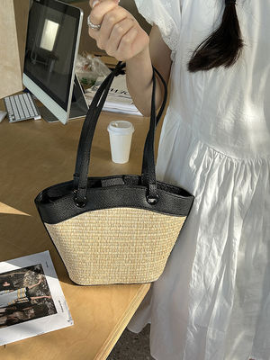 Vegetable Basket Straw Bag Open Closure French Retro Style Perfect for Beach Vacation