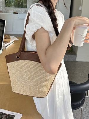 Vegetable Basket Straw Bag Open Closure French Retro Style Perfect for Beach Vacation