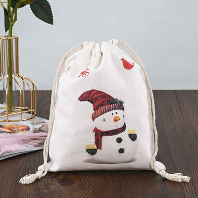 Customized Logo 2022 Christmas Drawstring Sacks 100% Cotton Santa Stockings Candy Nuts Gift Package Bag