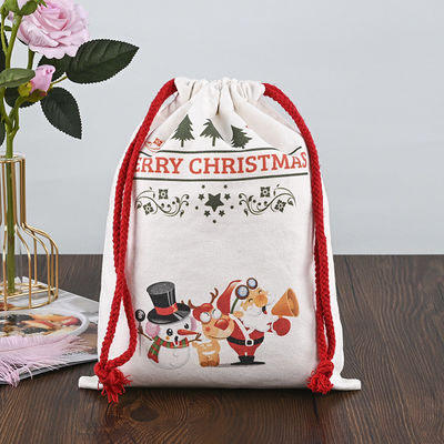 Customized Logo 2022 Christmas Drawstring Sacks 100% Cotton Santa Stockings Candy Nuts Gift Package Bag