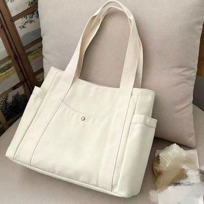Plain Reusable Colores Large Cotton Canvas Tote Bag With Zipper for Travel and Outgoing