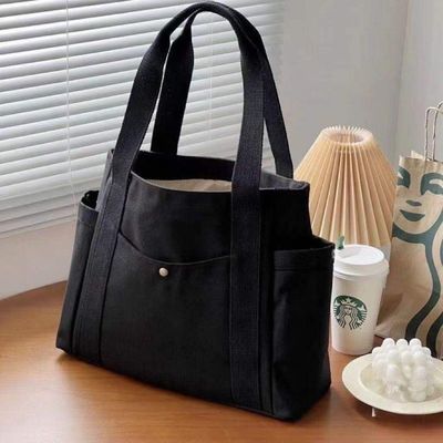 Plain Reusable Colores Large Cotton Canvas Tote Bag With Zipper for Travel and Outgoing