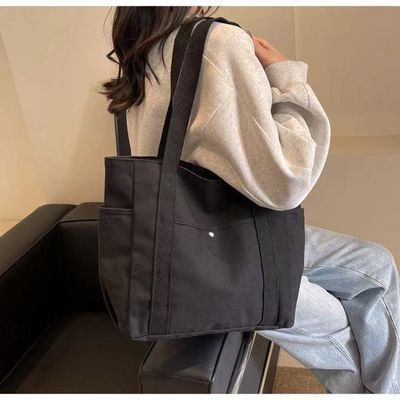 Plain Reusable Colores Large Cotton Canvas Tote Bag With Zipper for Travel and Outgoing