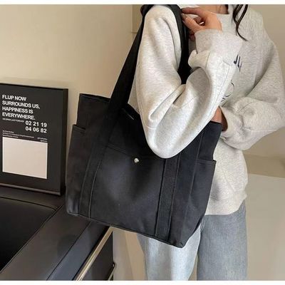 Plain Reusable Colores Large Cotton Canvas Tote Bag With Zipper for Travel and Outgoing
