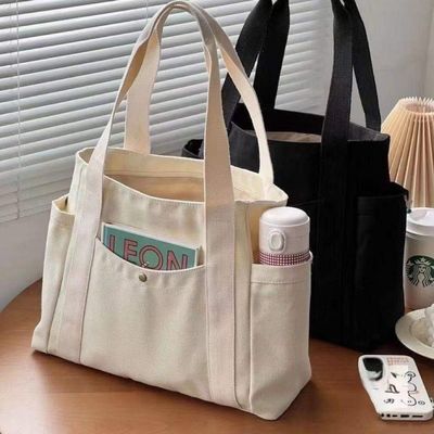 Plain Reusable Colores Large Cotton Canvas Tote Bag With Zipper for Travel and Outgoing