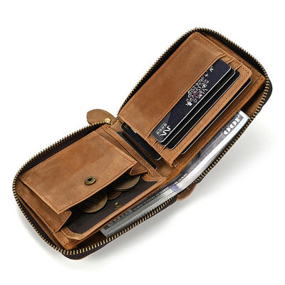 Men's Genuine Leather Wallet With Card Holder Short Purse Zipper Wallets For Standard