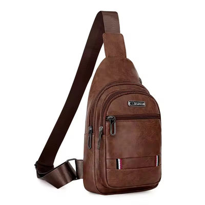 Customized Logo Fashion Men's PU Leather Business Chest Bags for Outdoor Travel
