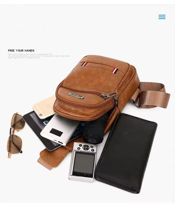Customized Logo Fashion Men's PU Leather Business Chest Bags for Outdoor Travel