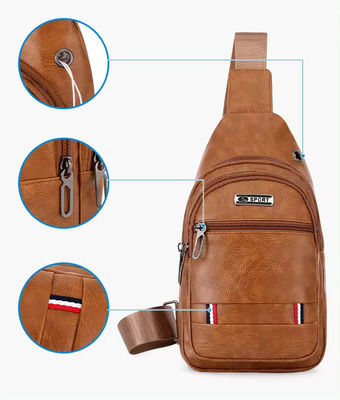 Customized Logo Fashion Men's PU Leather Business Chest Bags for Outdoor Travel