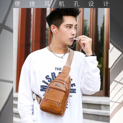 Customized Logo Fashion Men's PU Leather Business Chest Bags for Outdoor Travel