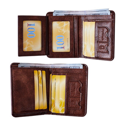 Full Grain Leather Wallet for Men Detachable Bifold Crazy Horse Wallet in Retro Brown